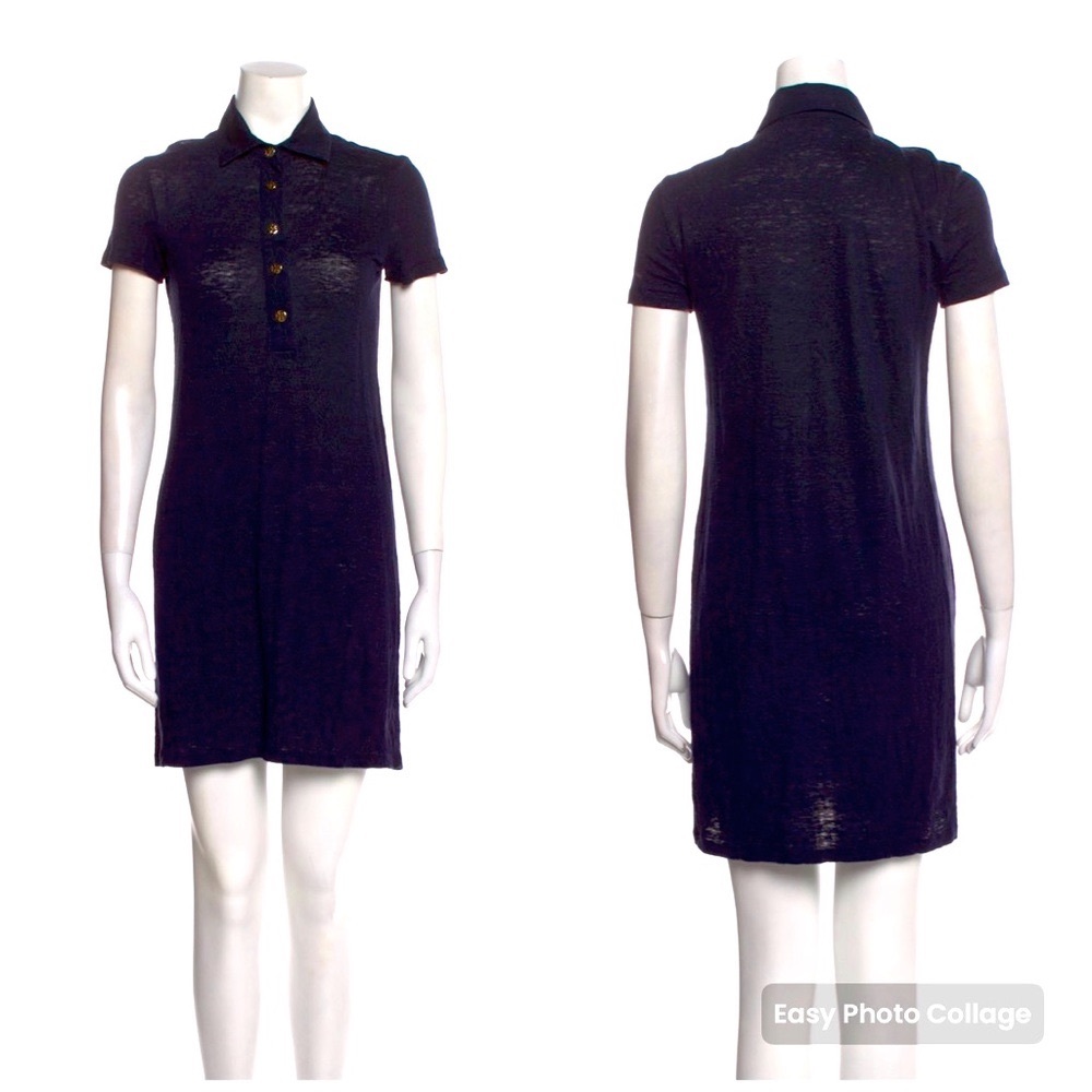 Tory Burch Gold Logo Button Down Short Sleeve Polo Shirt Dress in Black Size XS